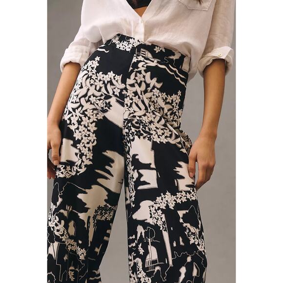 New ANTHROPOLOGIE Tiny Anne Printed Wide-Leg Pants $160 SIZE 2 Black Motif - Picture 3 of 6